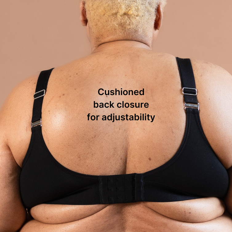 The back of the adaptive bra in black
