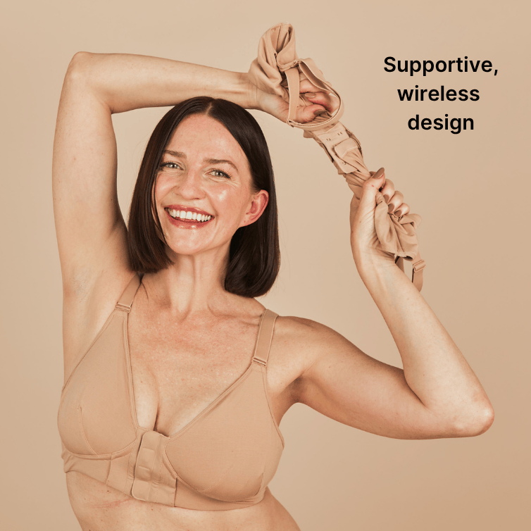Beautiful model in the Springrose magnetic bra showing how it's a supportive and wireless bra