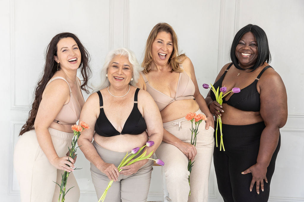 A group of beautiful women of all ages wearing the Springrose adaptive bra