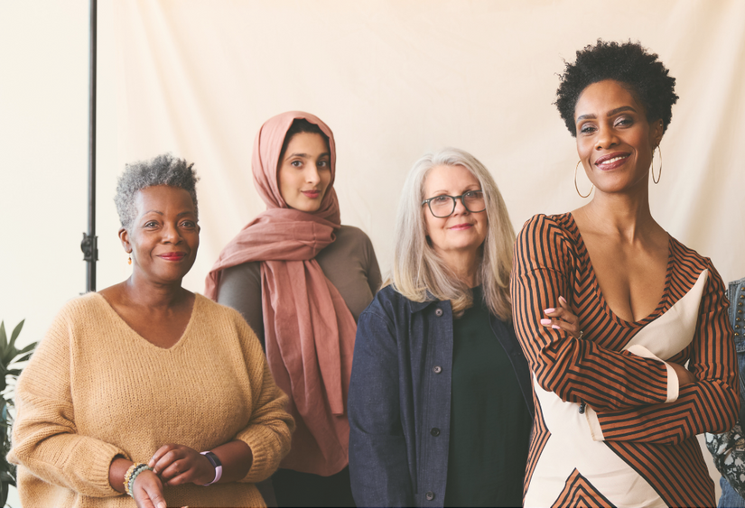 Bras for mature women: four mature women smiling softly at camera