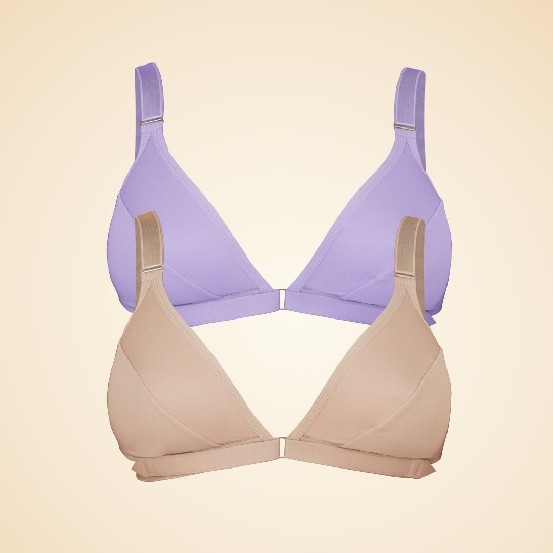 Adaptive velcro bra two pack in lilac and beige