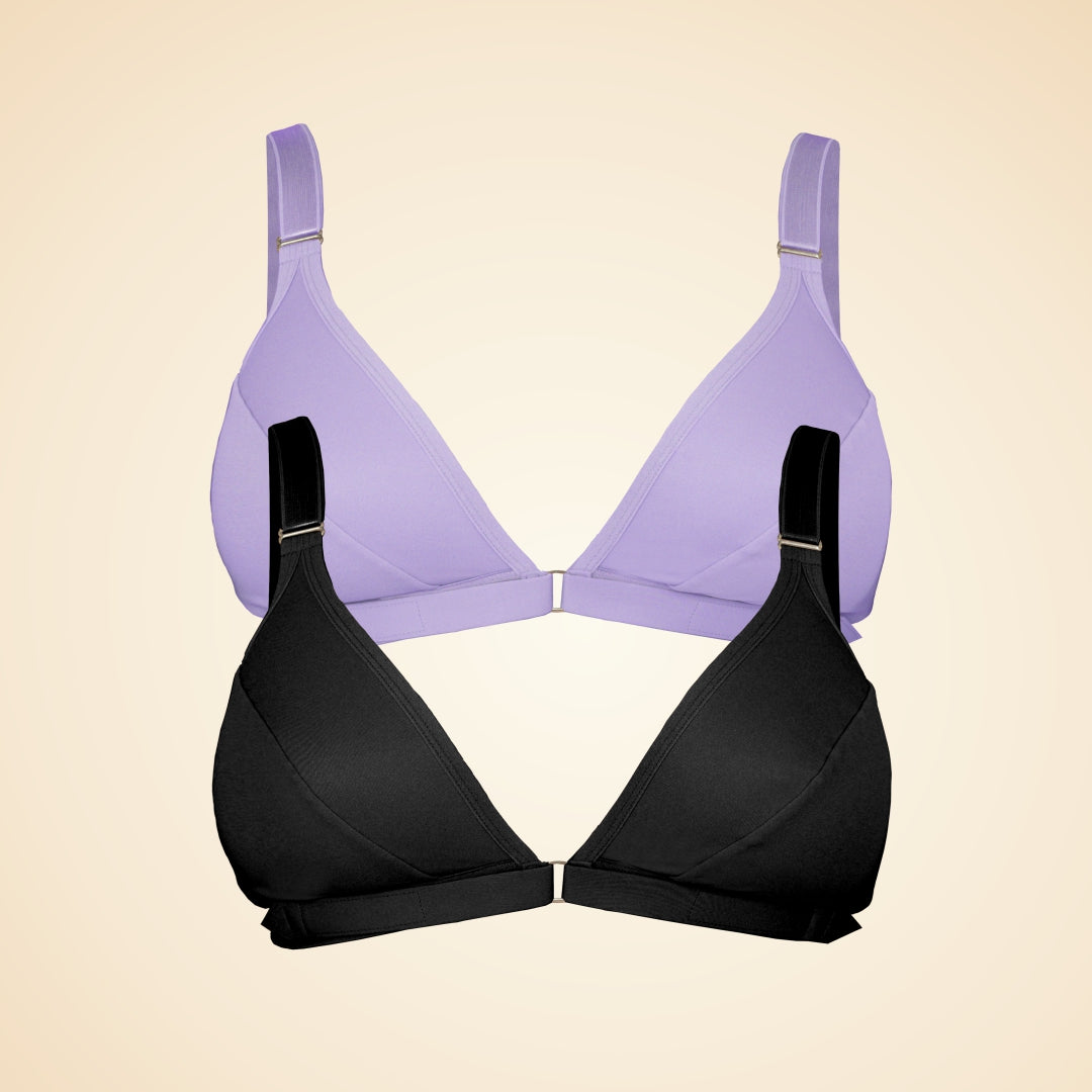 Adaptive velcro bra two pack in lilac and black