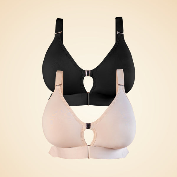 Adaptive plus size bra two pack in beige and black