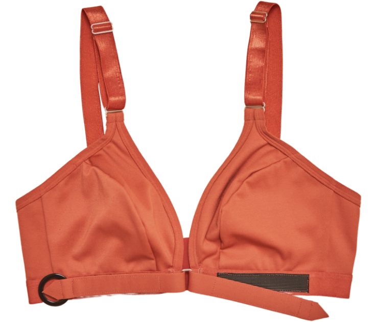 Front view of the easy on front opening adaptive bra with Velcro closure