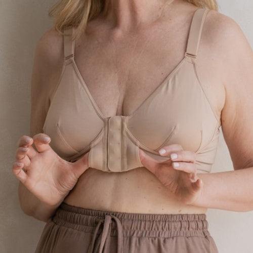Close up of the Springrose Effortless Bra's finger pockets, which are helpful for hEDS
