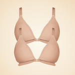 Two easy-on mobility adaptive bras in beige