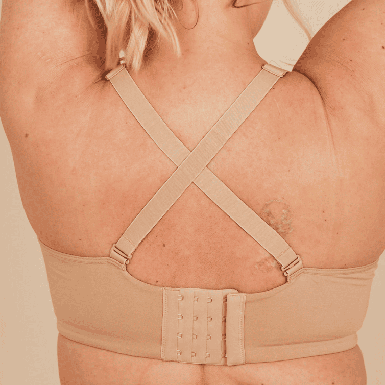 Close up of the arthritis bra's racerback option