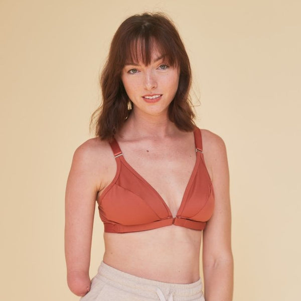 Best front closing bra for seniors in terracotta with a velcro front closure