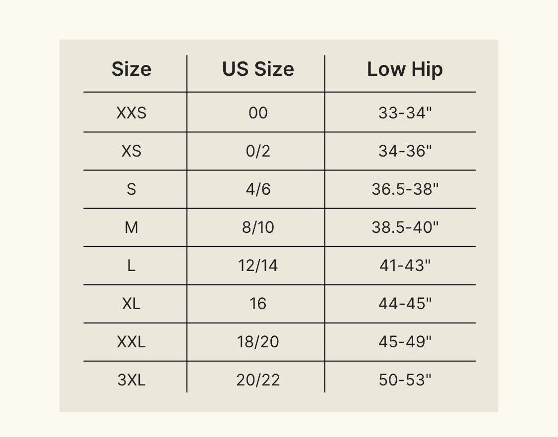Underwear size chart
