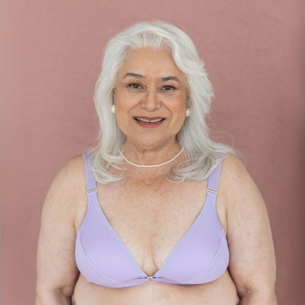 Best front closing bra for seniors in lilac with a velcro front closure