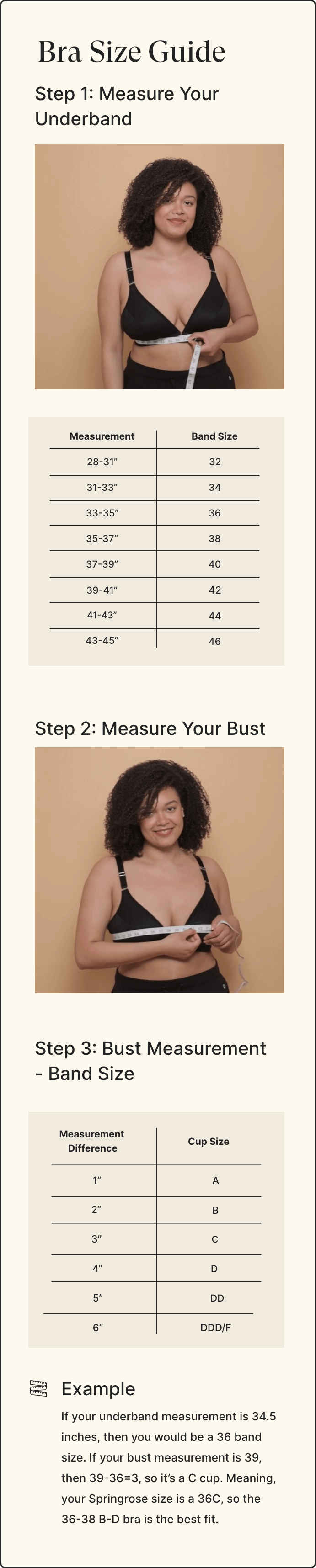 Springrose adaptive bra with velcro front closure sizing guide